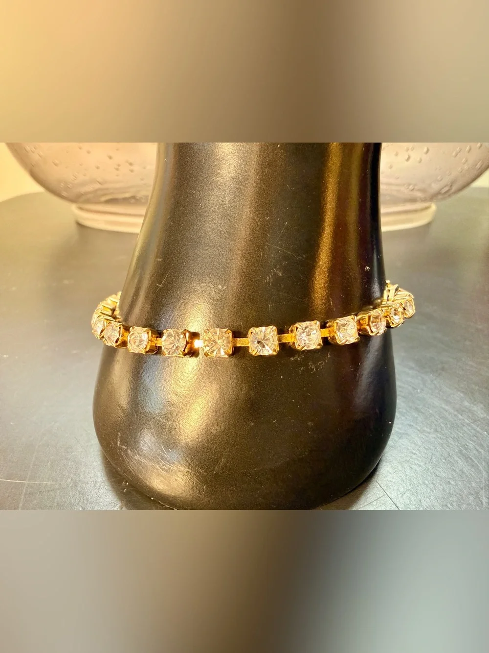 Vintage 1950s Gold Tone Rhinestone Tennis Bracelet